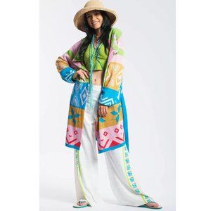 Jollia One Size Knit Rainbow Linen Boho Colorful Tunic Cardigan Dress Wrap